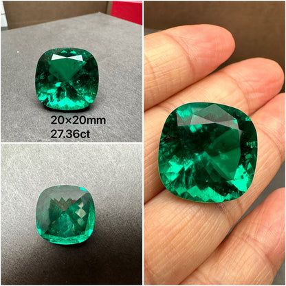 Pirmiana Big Size Cushion Cut Colomnia Color Lab Growm Emerald with Nice Inclushions Like Natural Gems