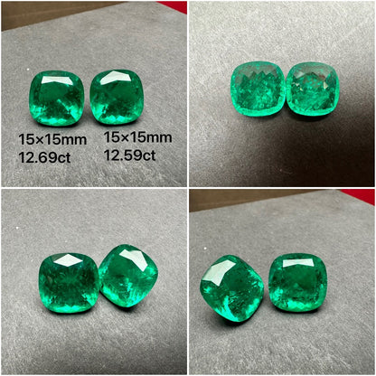 Pirmiana Big Size Cushion Cut Colomnia Color Lab Growm Emerald with Nice Inclushions Like Natural Gems