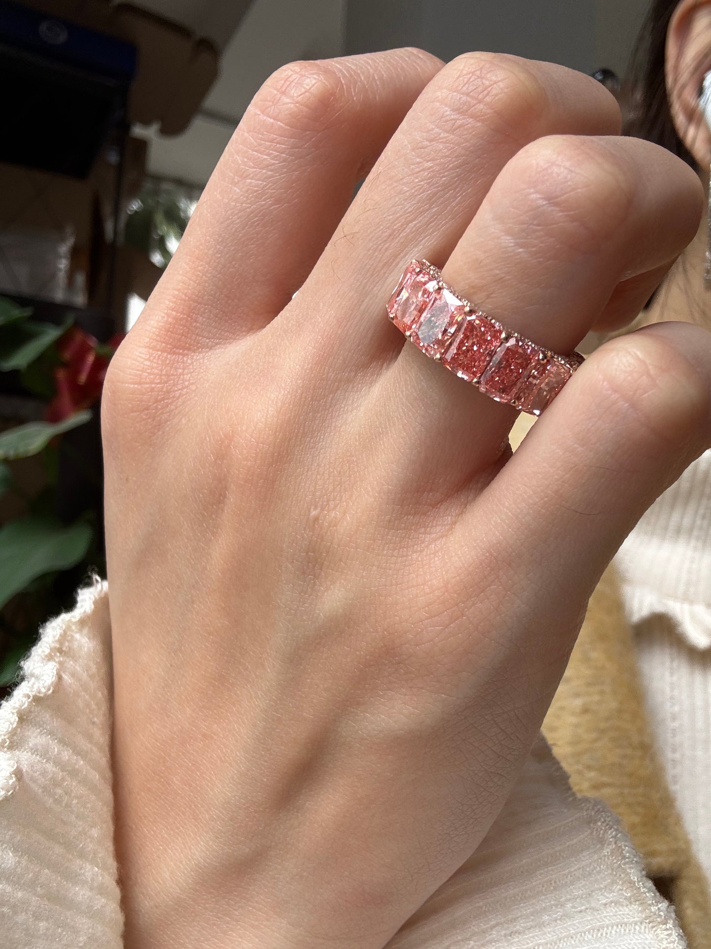 Pirmiana Jewelry  Hot Sale New Classic Design 18k Rose gold about 12.8ct Total Lab Grown Pink Diamonds Eternal ring Girlfriend Gift