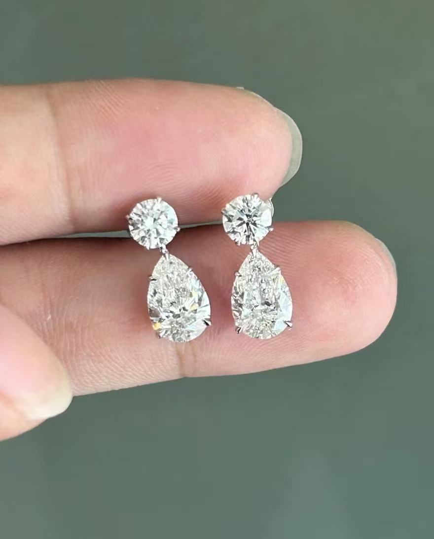 Pirmiana Custom Design 18K White Gold Earrings for Women 1ct center pear shape CVD Lab Grown Diamond Jewelry