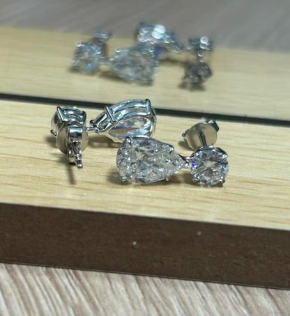 Pirmiana Custom Design 18K White Gold Earrings for Women 1ct center pear shape CVD Lab Grown Diamond Jewelry