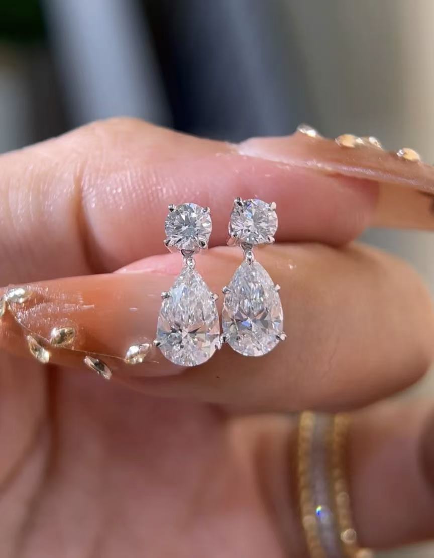 Pirmiana Custom Design 18K White Gold Earrings for Women 1ct center pear shape CVD Lab Grown Diamond Jewelry