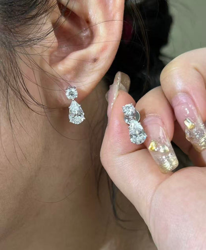 Pirmiana Custom Design 18K White Gold Earrings for Women 1ct center pear shape CVD Lab Grown Diamond Jewelry