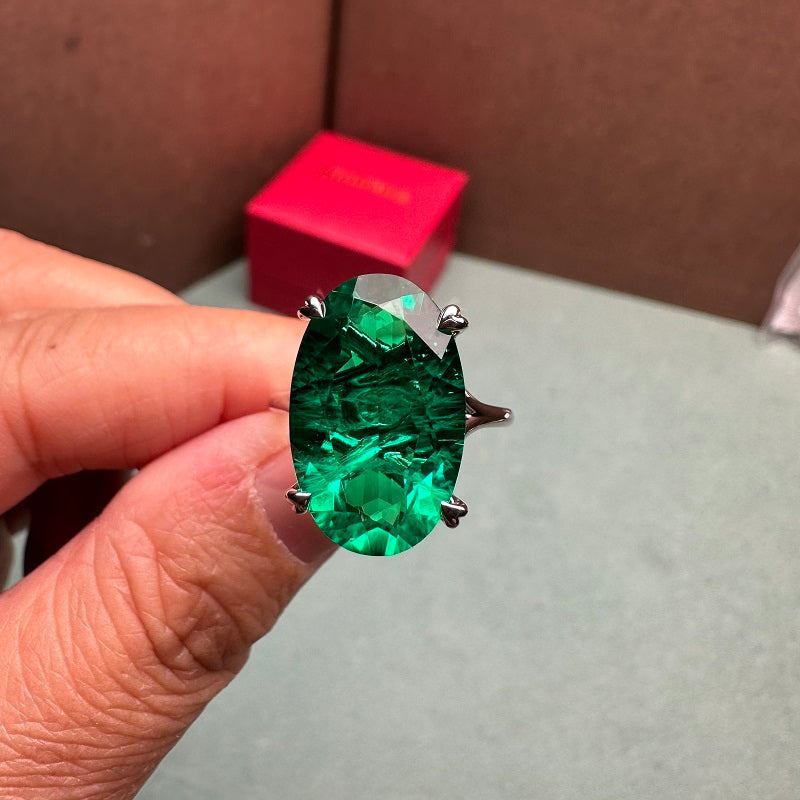 Pirmiana New 18K White gold 7.735ct Oval Lab Grown Emerald Ring Size Adjustable