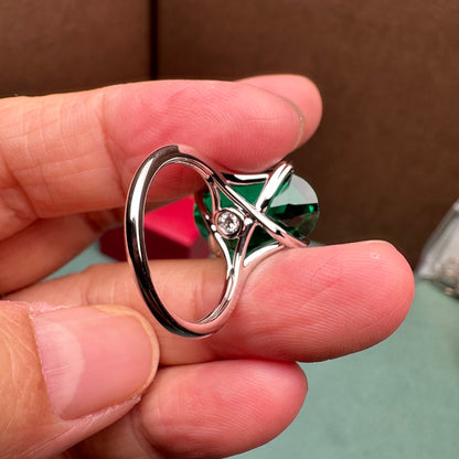 Pirmiana New 18K White gold 7.735ct Oval Lab Grown Emerald Ring Size Adjustable