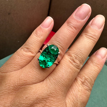 Pirmiana New 18K White gold 7.735ct Oval Lab Grown Emerald Ring Size Adjustable