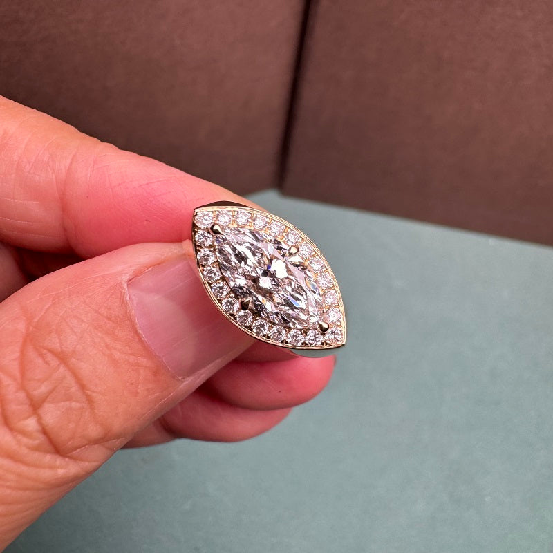 Pirmiana New 14K Yellow Gold 1.5ct Marquise Shape Lab Grown Diamond Pinky Ring