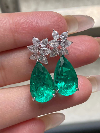 Pirmiana 2026 Jewelry Customized 9x15mm Pear Shape 14k Gold Lab Grown Diamond And Lab Grwon Emerlad  Earrings for Party Gift