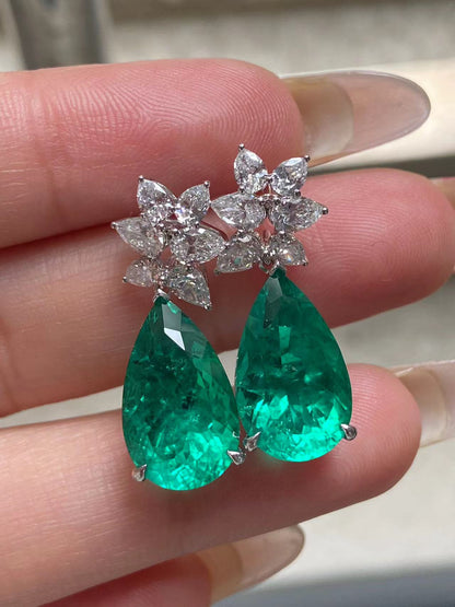 Pirmiana 2026 Jewelry Customized 9x15mm Pear Shape 14k Gold Lab Grown Diamond And Lab Grwon Emerlad  Earrings for Party Gift