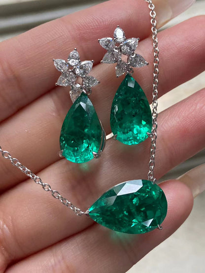 Pirmiana 2026 Jewelry Customized 9x15mm Pear Shape 14k Gold Lab Grown Diamond And Lab Grwon Emerlad  Earrings for Party Gift