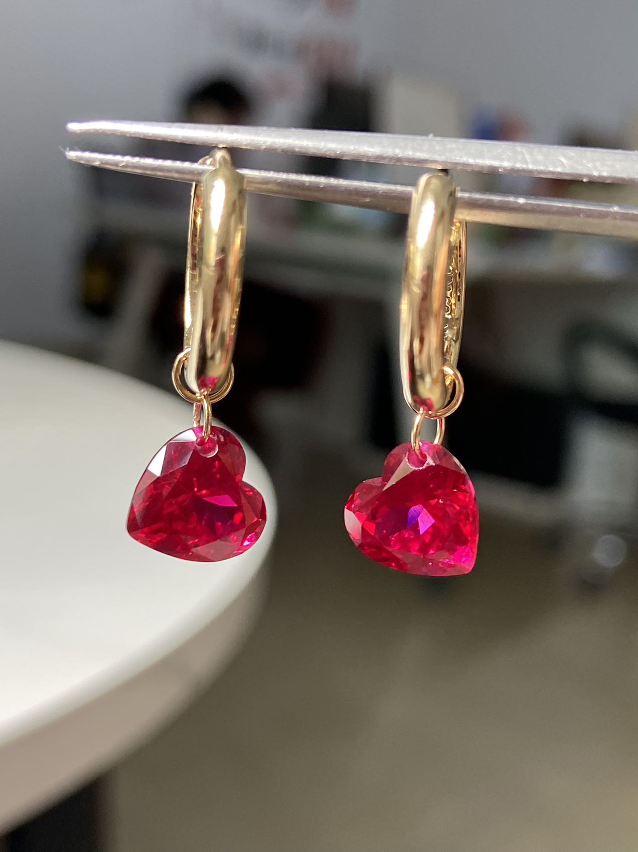 Pirmiana Custom Design 14k Gold  9mm Heart Shape Ruby Lab Grown Diamond Earrings for Women Exquisite Elegant Fine Jewelry