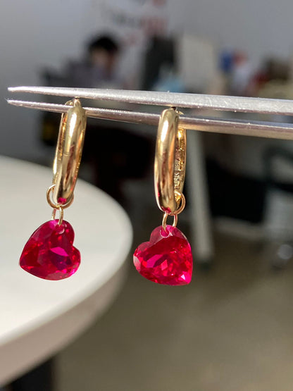Pirmiana Custom Design 14k Gold  9mm Heart Shape Ruby Lab Grown Diamond Earrings for Women Exquisite Elegant Fine Jewelry
