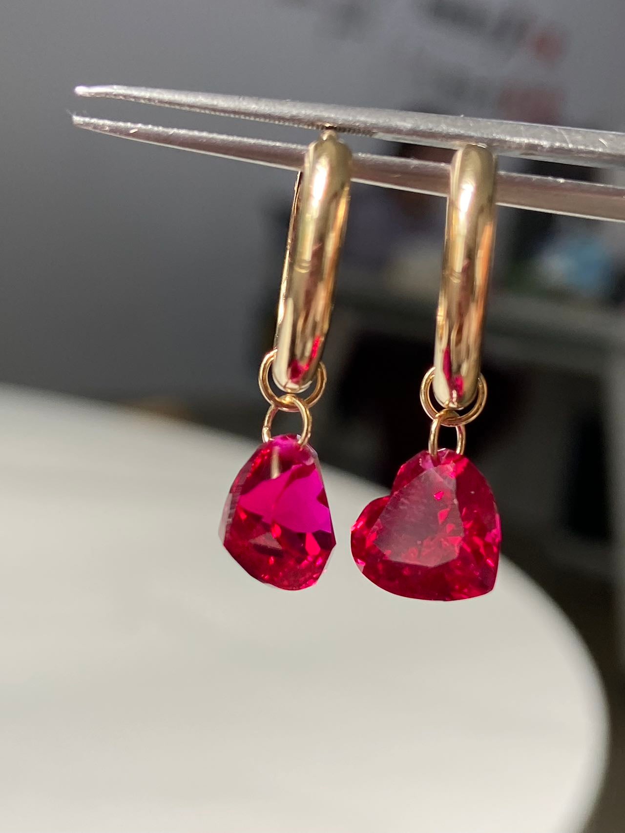Pirmiana Custom Design 14k Gold  9mm Heart Shape Ruby Lab Grown Diamond Earrings for Women Exquisite Elegant Fine Jewelry