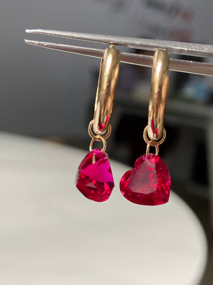 Pirmiana Custom Design 14k Gold  9mm Heart Shape Ruby Lab Grown Diamond Earrings for Women Exquisite Elegant Fine Jewelry