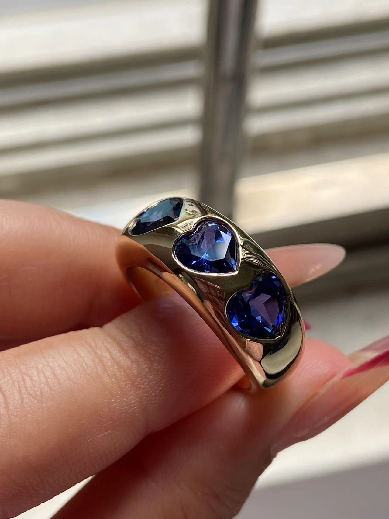 Pirmiana Custom Design 14k Gold  6.5mm Heart Shape  Lab Grow Sapphire Rrings for Women Exquisite Elegant Fine Jewelry