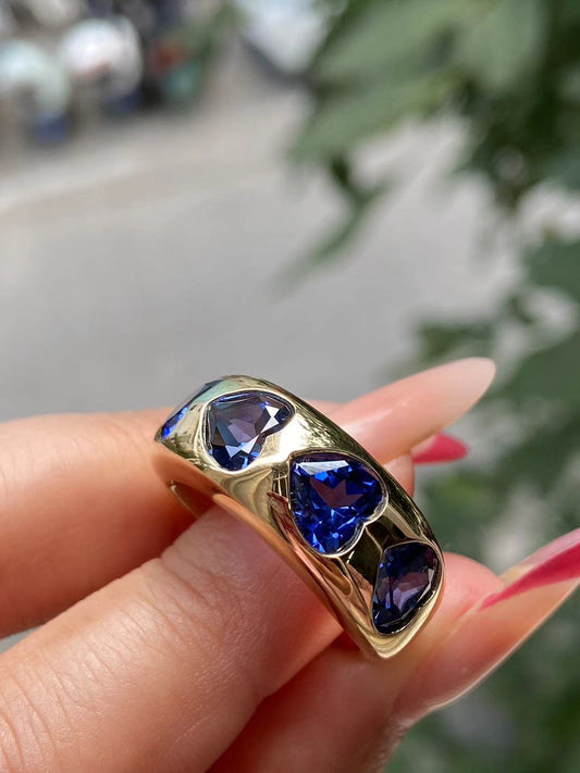 Pirmiana Custom Design 14k Gold  6.5mm Heart Shape  Lab Grow Sapphire Rrings for Women Exquisite Elegant Fine Jewelry