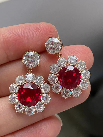 Pirmiana 2026 Jewelry Customized 3ct Round Shape 14k Yellow Gold Lab Grown Ruby And Lab Grown Diamond   Earrings for Party Gift