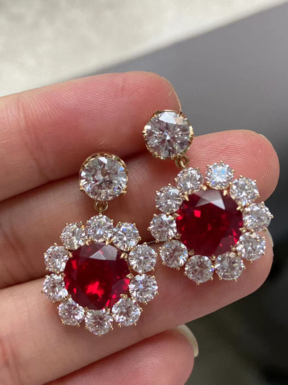 Pirmiana 2026 Jewelry Customized 3ct Round Shape 14k Yellow Gold Lab Grown Ruby And Lab Grown Diamond   Earrings for Party Gift