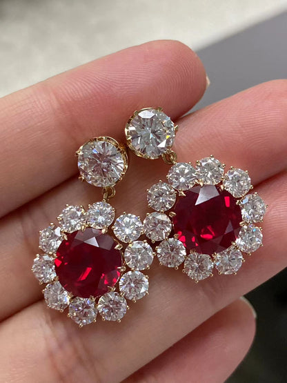 Pirmiana 2026 Jewelry Customized 3ct Round Shape 14k Yellow Gold Lab Grown Ruby And Lab Grown Diamond   Earrings for Party Gift