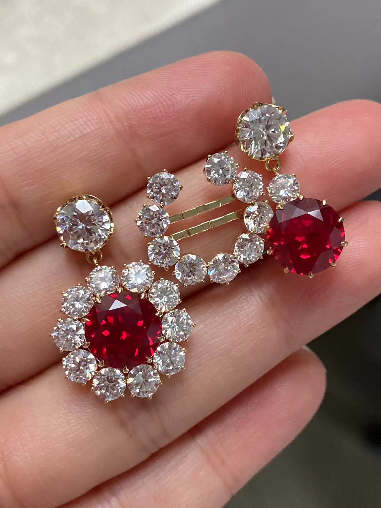 Pirmiana 2026 Jewelry Customized 3ct Round Shape 14k Yellow Gold Lab Grown Ruby And Lab Grown Diamond   Earrings for Party Gift