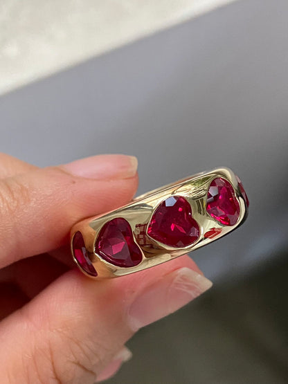 Pirmiana Custom Design 14k Gold  6.5mm Heart Shape Lab Grow Ruby Rrings for Women Exquisite Elegant Fine Jewelry