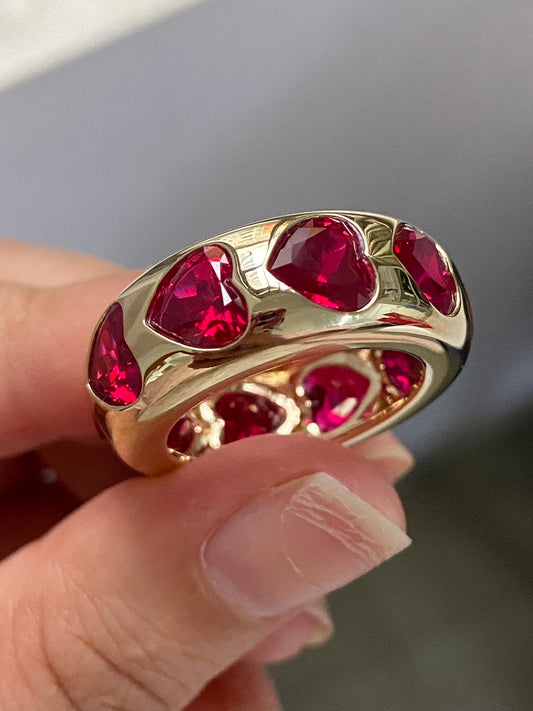 Pirmiana Custom Design 14k Gold  6.5mm Heart Shape Lab Grow Ruby Rrings for Women Exquisite Elegant Fine Jewelry