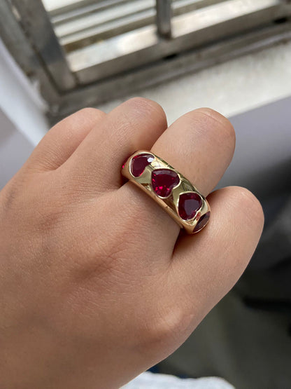 Pirmiana Custom Design 14k Gold  6.5mm Heart Shape Lab Grow Ruby Rrings for Women Exquisite Elegant Fine Jewelry