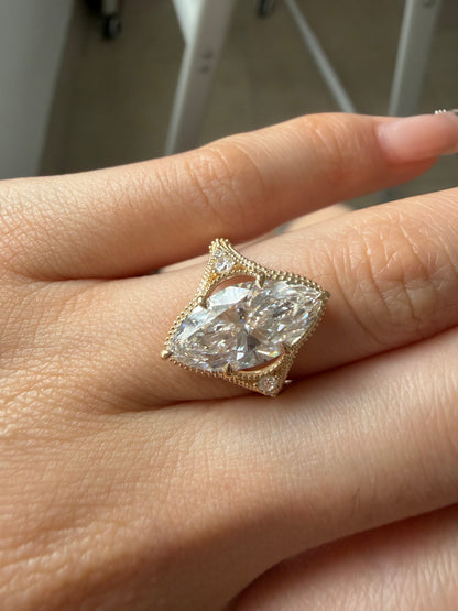 Pirmiana Jewelry Custom Design Ruif Jewelry Classic Design 14k yellow gold 3ct marquise shaped Lab Grown  Diamond Ring Engagement Wedding Band Rings for Women Fine Jewelry for gift