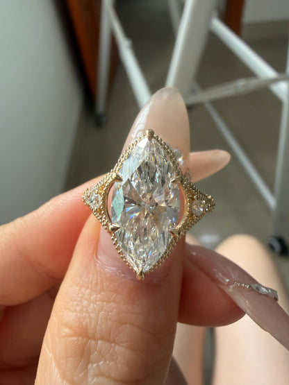 Pirmiana Jewelry Custom Design Ruif Jewelry Classic Design 14k yellow gold 3ct marquise shaped Lab Grown  Diamond Ring Engagement Wedding Band Rings for Women Fine Jewelry for gift