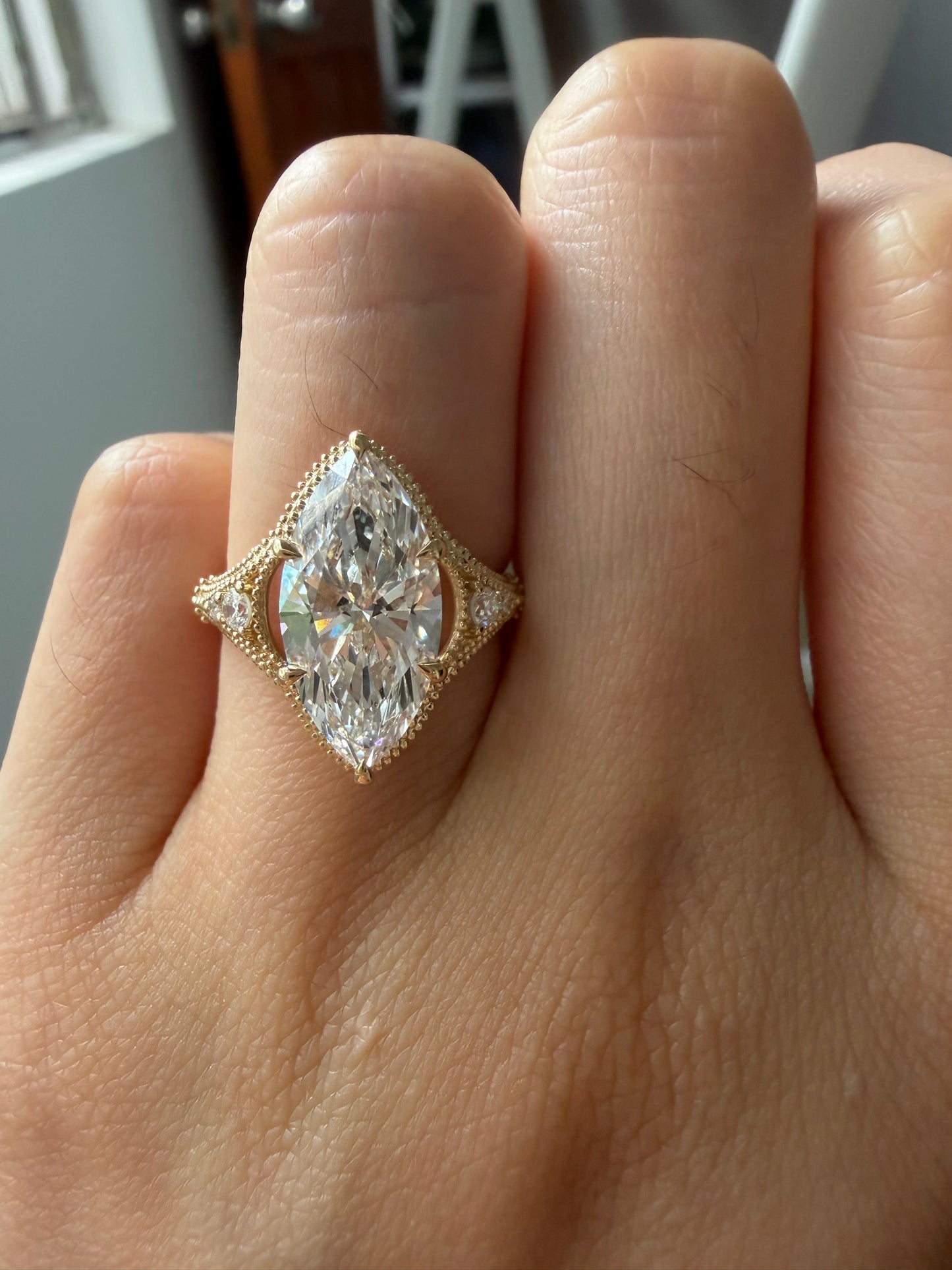 Pirmiana Jewelry Custom Design Ruif Jewelry Classic Design 14k yellow gold 3ct marquise shaped Lab Grown  Diamond Ring Engagement Wedding Band Rings for Women Fine Jewelry for gift