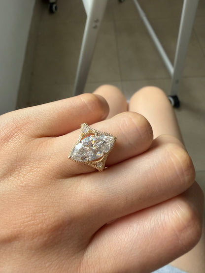 Pirmiana Jewelry Custom Design Ruif Jewelry Classic Design 14k yellow gold 3ct marquise shaped Lab Grown  Diamond Ring Engagement Wedding Band Rings for Women Fine Jewelry for gift