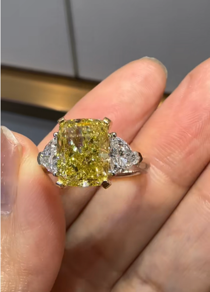 Pirmiana Jewelry Customized 14k gold 4ct cushion yellow lab diamond Rings Engagement Wedding Band Rings for Women Fine Jewelry