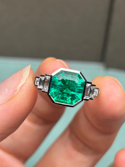 Pirmiana Custom Design Platinum 9x9mm 2.8ct Lab Grown Emerald Ring