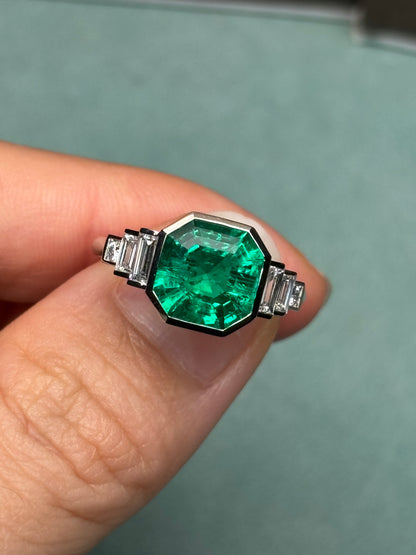 Pirmiana Custom Design Platinum 9x9mm 2.8ct Lab Grown Emerald Ring