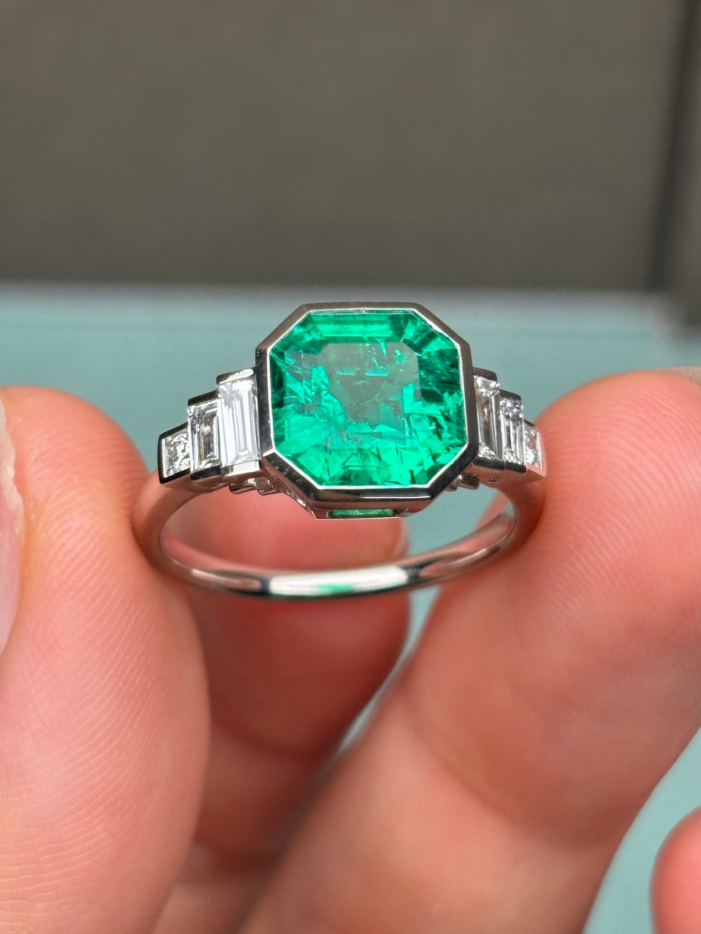 Pirmiana Custom Design Platinum 9x9mm 2.8ct Lab Grown Emerald Ring