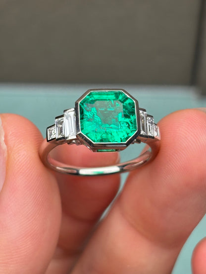 Pirmiana Custom Design Platinum 9x9mm 2.8ct Lab Grown Emerald Ring
