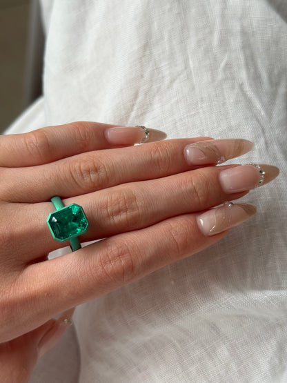 Pirmiana Jewelry Custom Design Ruif Jewelry Classic Design Popular Personality Titanium Gold 3ct Top Quality Lab Grown Emerald  Ring Jewelry For Man Gift