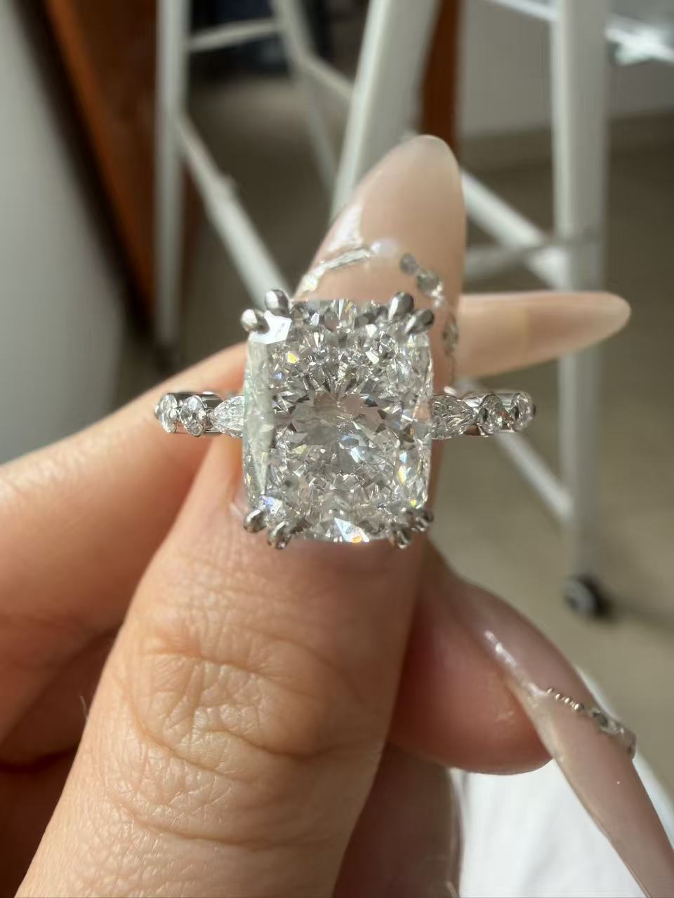 Pirmiana Jewelry Customized 14K White 3ct Lab Grown Diamond Rings Engagement Wedding Band Rings for Women Fine Jewelry