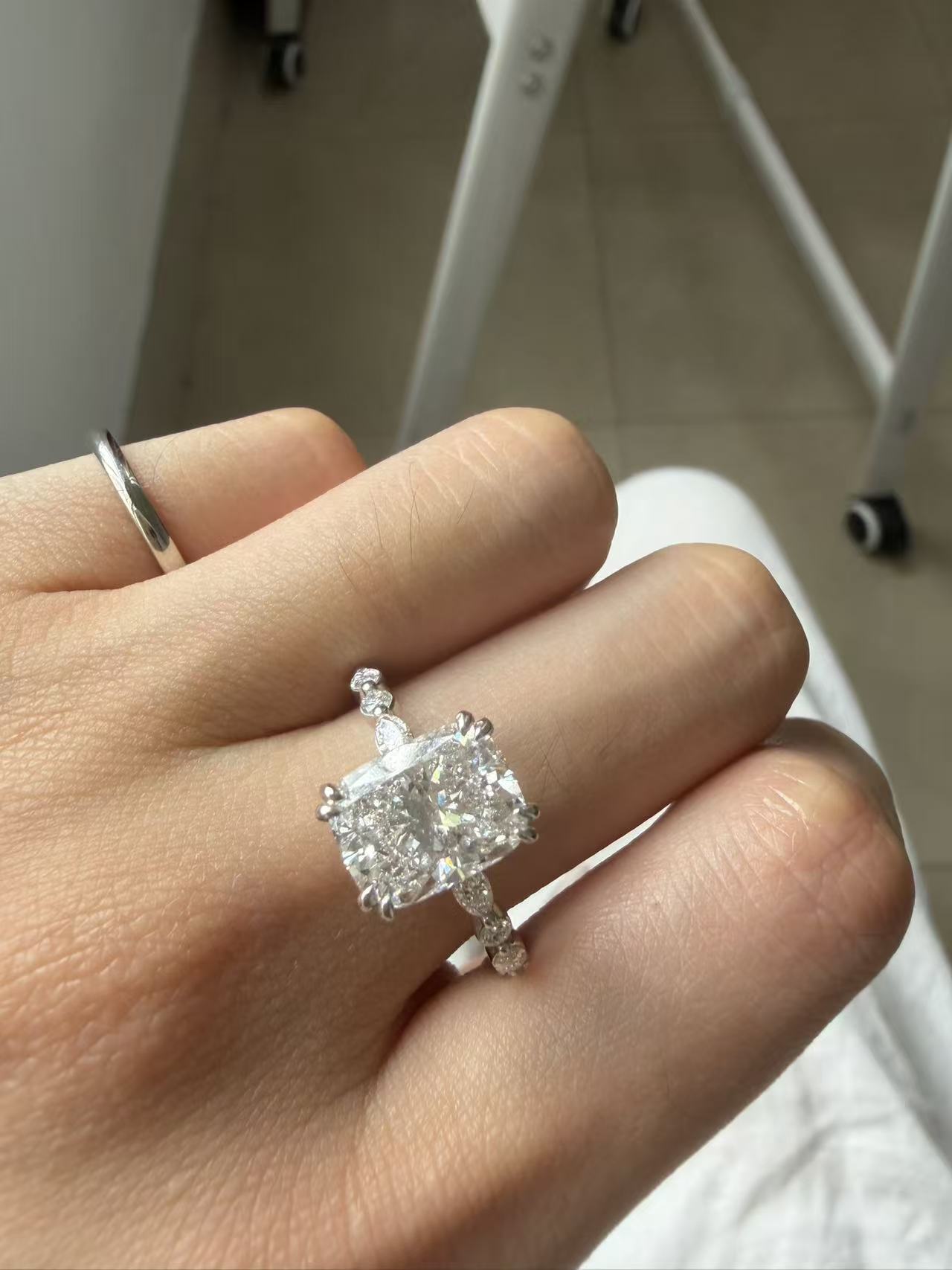 Pirmiana Jewelry Customized 14K White 3ct Lab Grown Diamond Rings Engagement Wedding Band Rings for Women Fine Jewelry