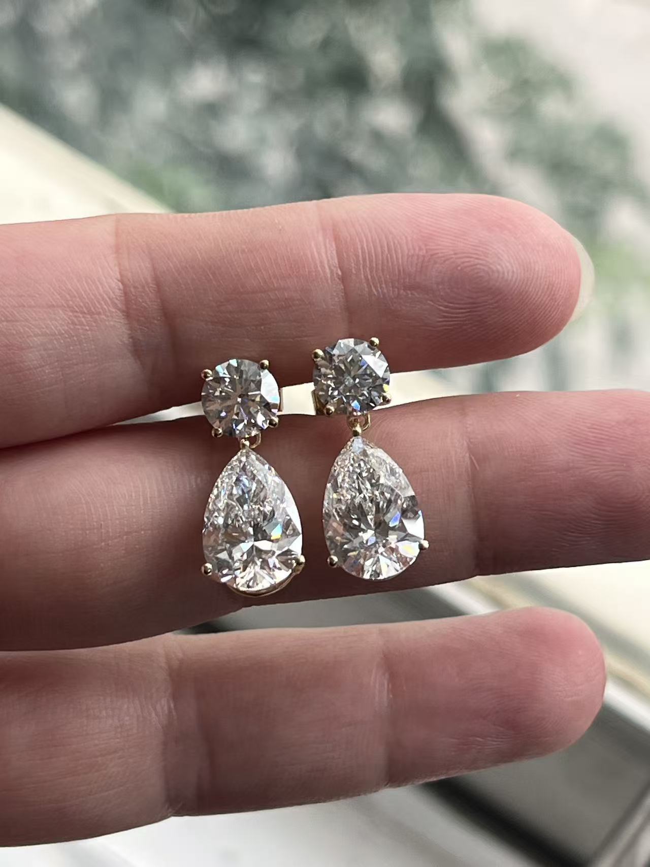 Pirmiana Custom Design 14K Yellow Gold Earrings for Women 3 Carat Pear  and 1 Carat Round CVD Lab Grown Diamond Jewelry