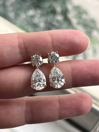 Pirmiana Custom Design 14K Yellow Gold Earrings for Women 3 Carat Pear  and 1 Carat Round CVD Lab Grown Diamond Jewelry
