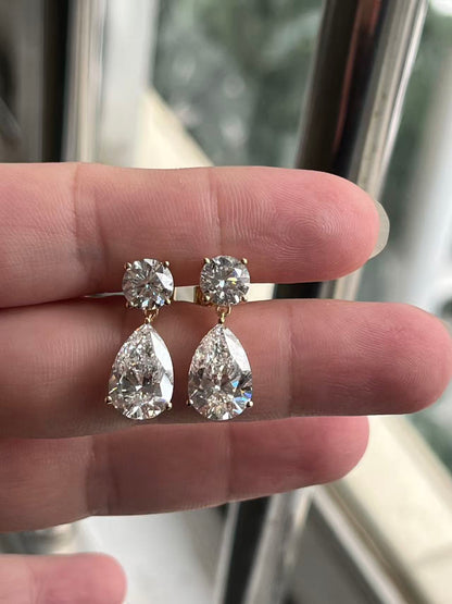 Pirmiana Custom Design 14K Yellow Gold Earrings for Women 3 Carat Pear  and 1 Carat Round CVD Lab Grown Diamond Jewelry