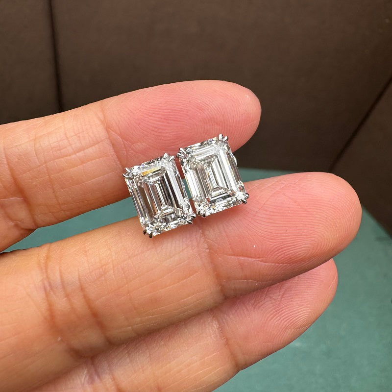 Pirmiana Classic 18k White Gold 3.0ct each Emerald Cut Lab Grown Diamond Earring Studs