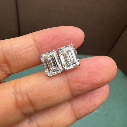 Pirmiana Classic 18k White Gold 3.0ct each Emerald Cut Lab Grown Diamond Earring Studs