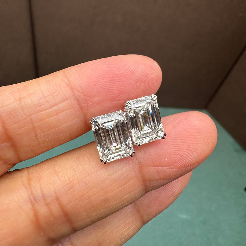 Pirmiana Classic 18k White Gold 3.0ct each Emerald Cut Lab Grown Diamond Earring Studs