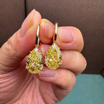 Pirmiana 18k Yellow Gold 4.05ct each Pear Shape Lab Grown Yellow Diamond Earrings