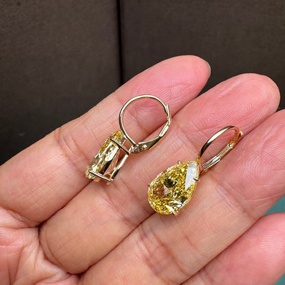 Pirmiana 18k Yellow Gold 4.05ct each Pear Shape Lab Grown Yellow Diamond Earrings