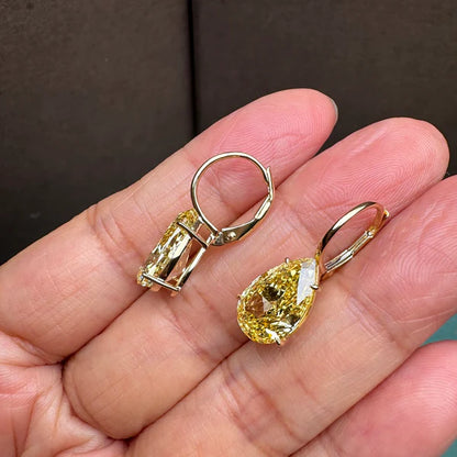 Pirmiana Custom Design 18k Yellow Gold 5.0ct each Pear Shape Lab Grown Yellow Diamond Earrings