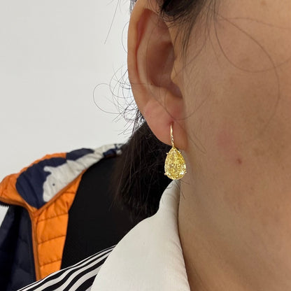 Pirmiana 18k Yellow Gold 4.05ct each Pear Shape Lab Grown Yellow Diamond Earrings