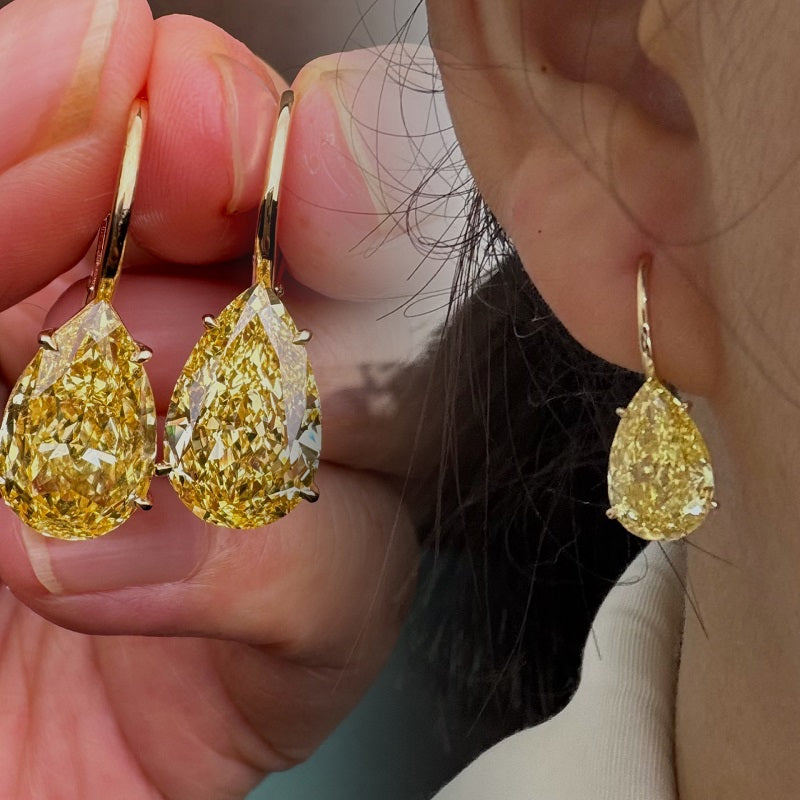 Pirmiana 18k Yellow Gold 4.05ct each Pear Shape Lab Grown Yellow Diamond Earrings